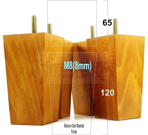 Square Wood Legs Replacement Furniture Feet 100 - 240mm High M8 Medium Oak Wash - Image 14