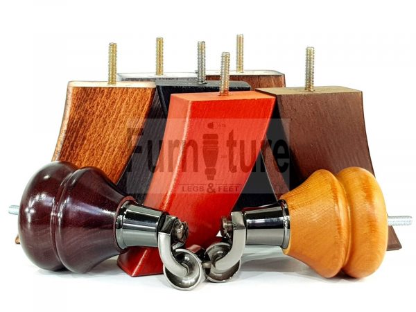 2x Wood Furniture Castor Legs & 2x Curved M8 Replacement Feet Chairs Sofa 140mm - Image 9