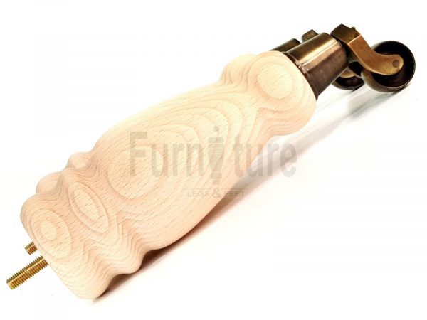4 Turned Wooden Furniture Leg & Antique Castor Wheel Bun Feet Raw M8 250mm High - Image 11