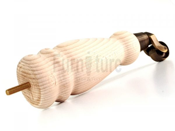 4 Turned Wooden Furniture Leg & Antique Castor Wheel Bun Feet Raw M8 250mm High - Image 3