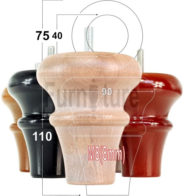 4 Wood Turned Bun Feet Furniture Legs M8 110mm High Multiple Colours Sofa Chairs - Image 3