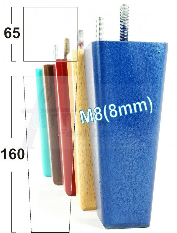 4x BLOCK WOODEN SOFA LEGS 160mm High CHAIR REPLACEMENT FURNITURE FEET M8(8mm)