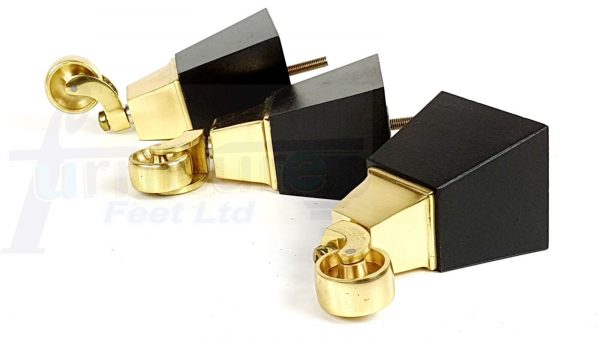4x Block Wood With Brass Castor Furniture Chair Settee Legs M8 Sofa Feet 150mm - Image 9