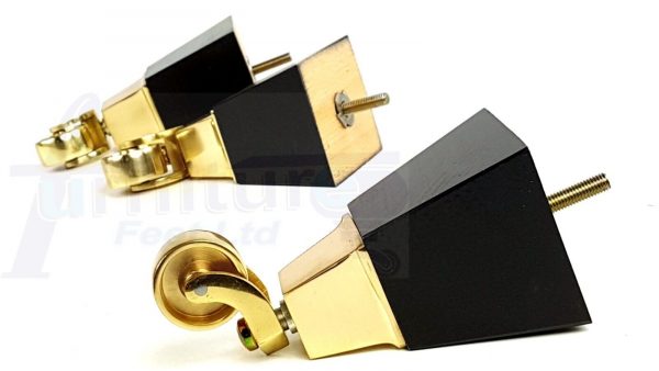 4x Block Wood With Brass Castor Furniture Chair Settee Legs M8 Sofa Feet 150mm - Image 10