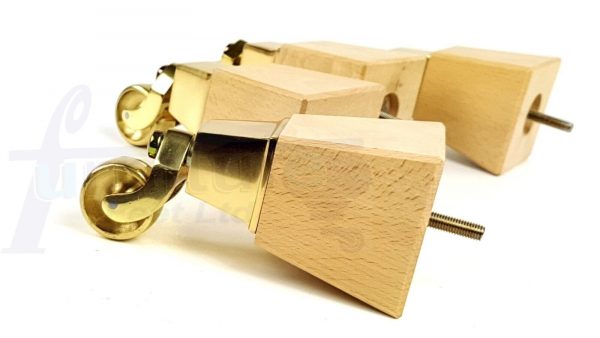 4x Block Wood With Brass Castor Furniture Chair Settee Legs M8 Sofa Feet 150mm - Image 4