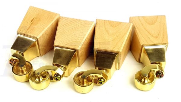4x Block Wood With Brass Castor Furniture Chair Settee Legs M8 Sofa Feet 150mm - Image 6