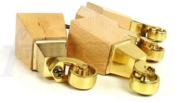 4x Block Wood With Brass Castor Furniture Chair Settee Legs M8 Sofa Feet 150mm - Image 7
