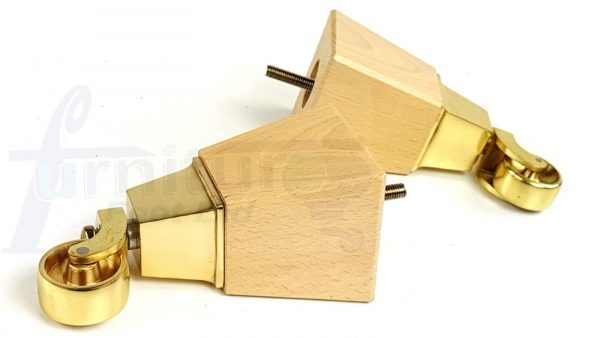 4x Block Wood With Brass Castor Furniture Chair Settee Legs M8 Sofa Feet 150mm - Image 8