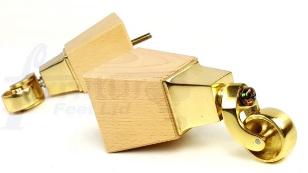 4x Block Wood With Brass Castor Furniture Chair Settee Legs M8 Sofa Feet 150mm - Image 9