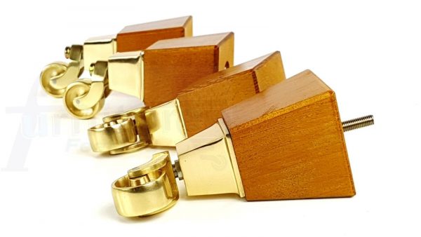 4x Block Wood With Brass Castor Furniture Chair Settee Legs M8 Sofa Feet 150mm - Image 4