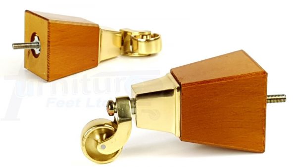 4x Block Wood With Brass Castor Furniture Chair Settee Legs M8 Sofa Feet 150mm - Image 5