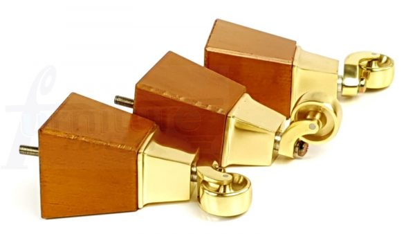 4x Block Wood With Brass Castor Furniture Chair Settee Legs M8 Sofa Feet 150mm - Image 6