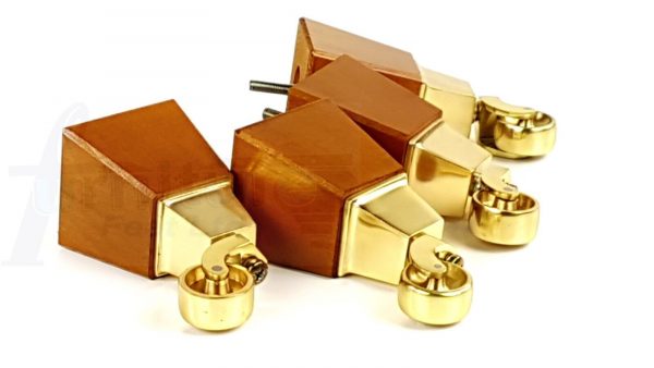 4x Block Wood With Brass Castor Furniture Chair Settee Legs M8 Sofa Feet 150mm - Image 7