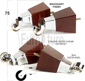 4x Block Wood With Chrome Castor Furniture Chair Settee Legs M8 Sofa Feet 150mm