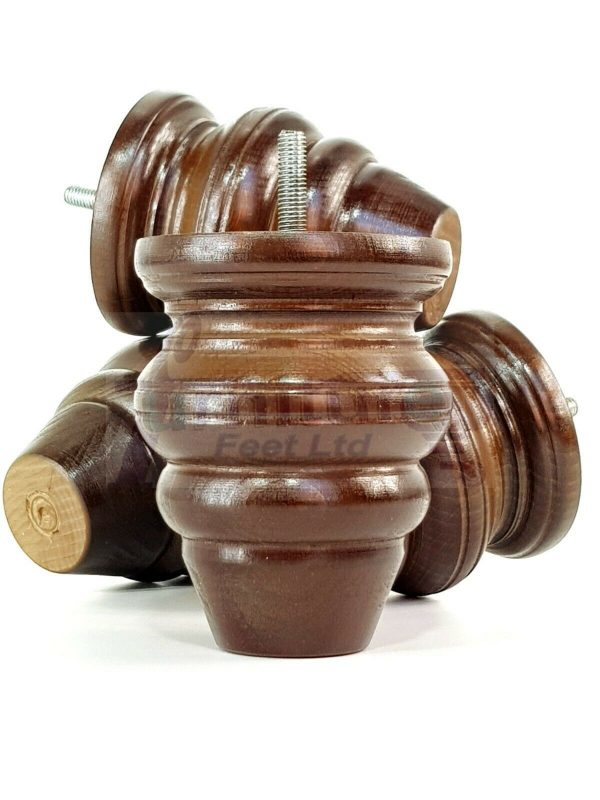 4x Replacment Solid Wood Turned Leg Bun Feet 110mm High Antique Brown M8 - Image 5
