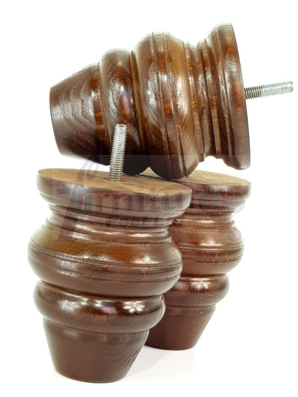 4x Replacment Solid Wood Turned Leg Bun Feet 110mm High Antique Brown M8 - Image 9
