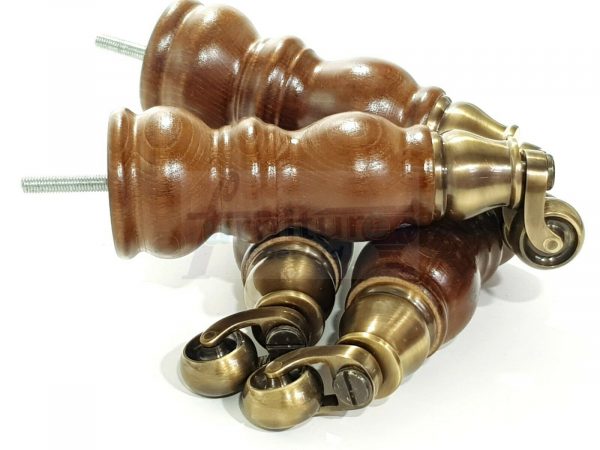 4x SOLID WOOD BRASS CASTOR FURNITURE CHAIR LEGS M8(8mm) SOFA FEET 205mm HIGH - Image 4