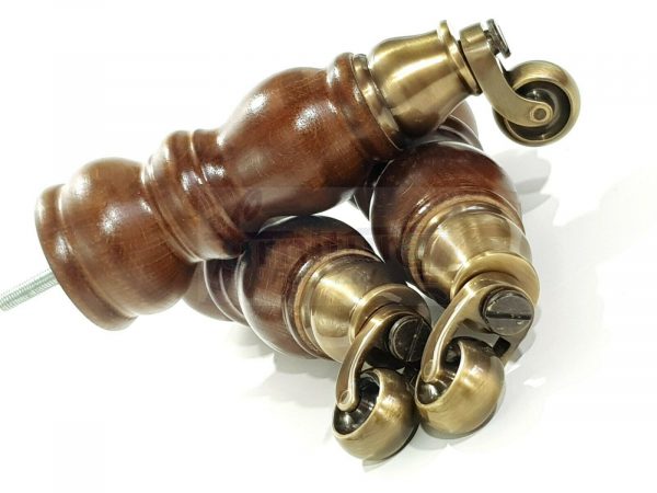 4x SOLID WOOD BRASS CASTOR FURNITURE CHAIR LEGS M8(8mm) SOFA FEET 205mm HIGH - Image 6