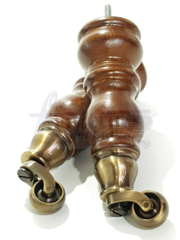 4x SOLID WOOD BRASS CASTOR FURNITURE CHAIR LEGS M8(8mm) SOFA FEET 205mm HIGH - Image 8