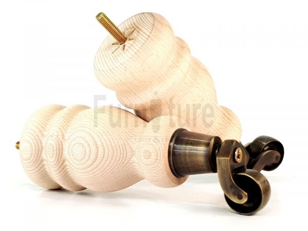 4x Turned Wood Furniture Castor Leg M8 Replacement Feet Chairs Stools Sofa 200mm - Image 10