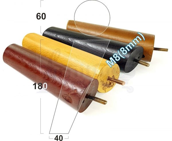 4x WOODEN ANGLED SOFA LEGS 180mm High CHAIR FURNITURE REPLACEMENT FEET M8(8mm)