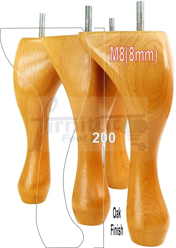 4 Queen Anne Wood Chair Legs 200mm High Replacement Furniture Feet Sofas M8(8mm) - Image 16