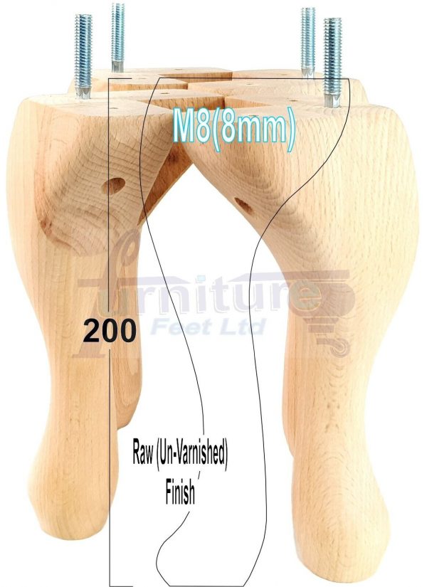 4 Queen Anne Wood Chair Legs 200mm High Replacement Furniture Feet Sofas M8(8mm) - Image 15