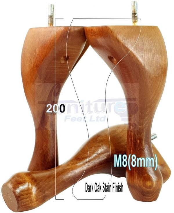 4 Queen Anne Wood Chair Legs 200mm High Replacement Furniture Feet Sofas M8(8mm) - Image 7