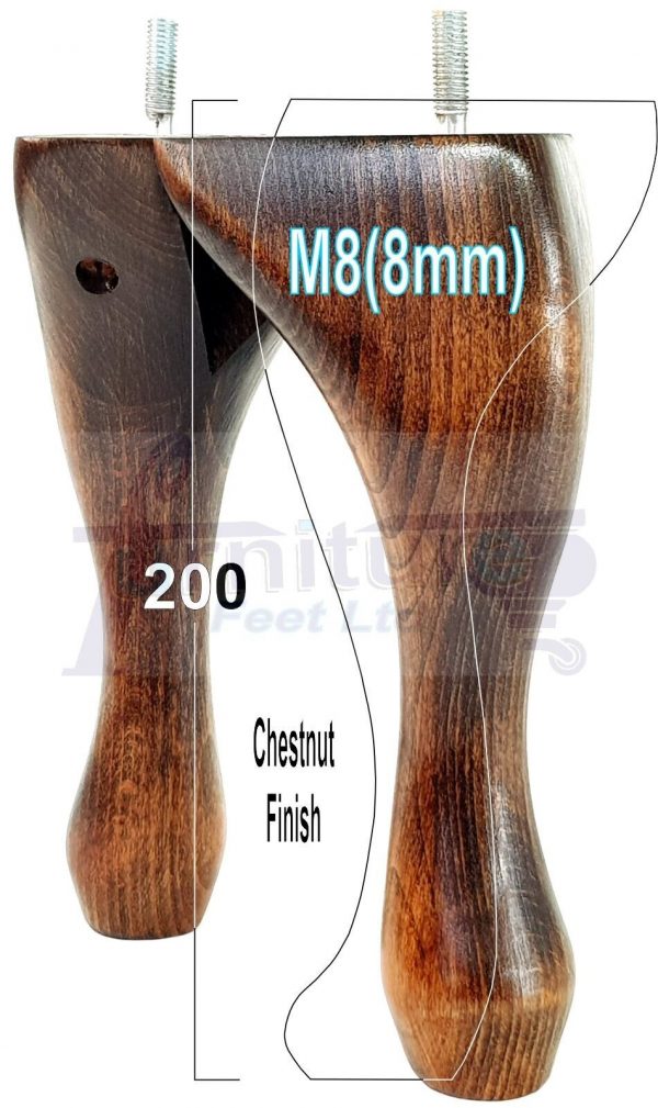 4 Queen Anne Wood Chair Legs 200mm High Replacement Furniture Feet Sofas M8(8mm) - Image 23