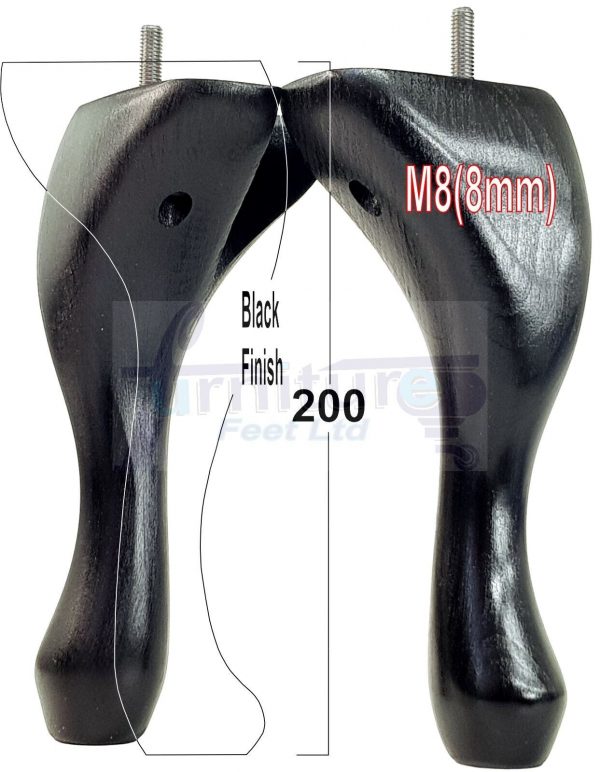 4 Queen Anne Wood Chair Legs 200mm High Replacement Furniture Feet Sofas M8(8mm) - Image 4