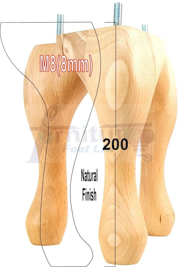4 Queen Anne Wood Chair Legs 200mm High Replacement Furniture Feet Sofas M8(8mm) - Image 14