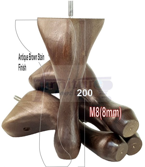 4 Queen Anne Wood Chair Legs 200mm High Replacement Furniture Feet Sofas M8(8mm) - Image 3