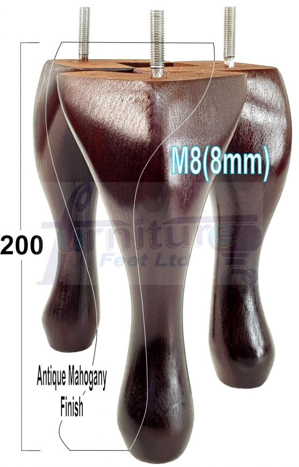 4 Queen Anne Wood Chair Legs 200mm High Replacement Furniture Feet Sofas M8(8mm) - Image 13