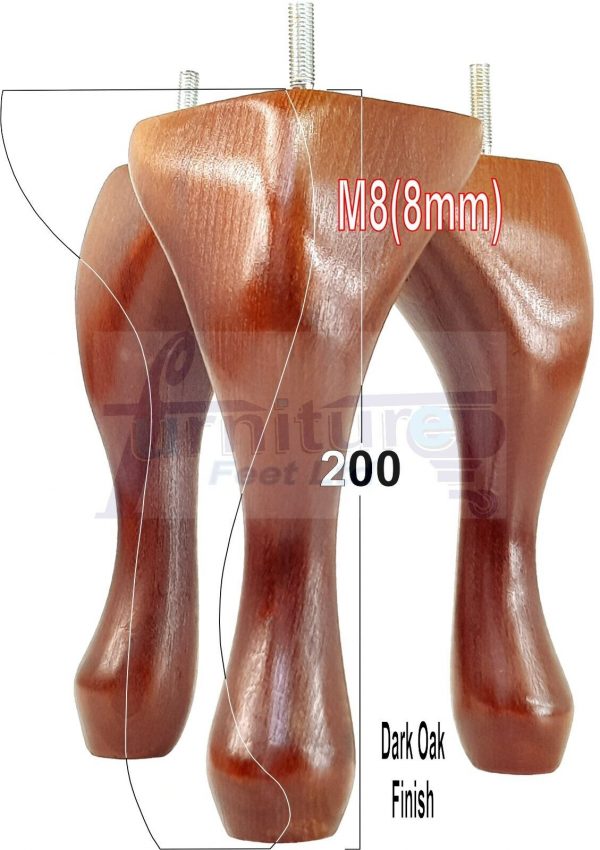 4 Queen Anne Wood Chair Legs 200mm High Replacement Furniture Feet Sofas M8(8mm) - Image 6