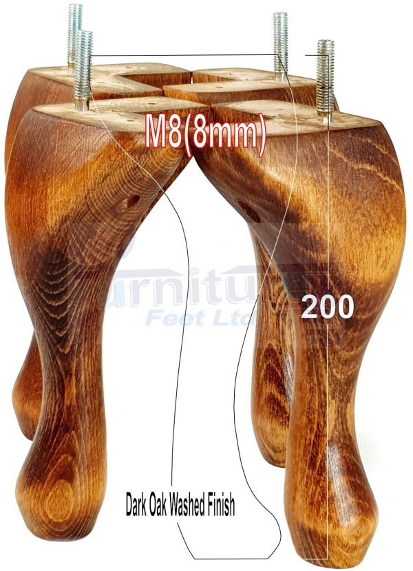 4 Queen Anne Wood Chair Legs 200mm High Replacement Furniture Feet Sofas M8(8mm) - Image 24
