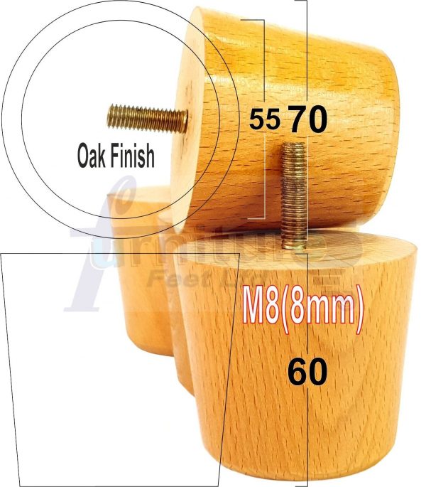 4 Replacement Turned Wooden Furniture Sofa Leg M8 Chair Settee Bun Feet 60mm High - Image 21