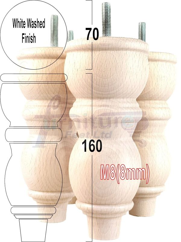 4 Replacement Solid Wood Furniture Sofa Legs Chair, Settee Feet 160mm High M8 - Image 34