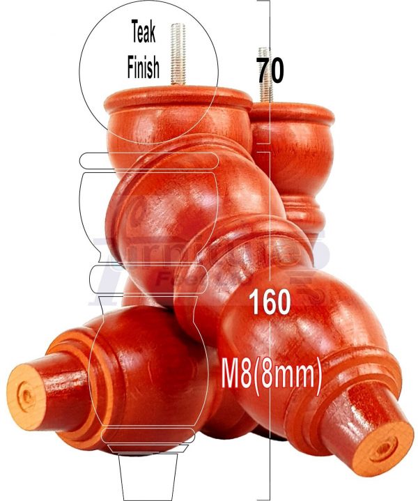4 Replacement Solid Wood Furniture Sofa Legs Chair, Settee Feet 160mm High M8 - Image 32