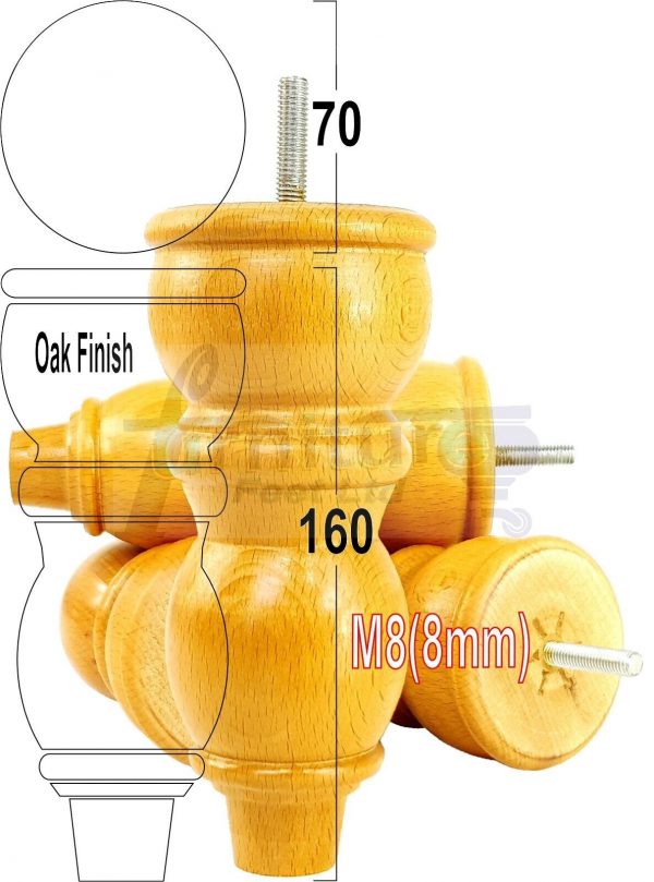 4 Replacement Solid Wood Furniture Sofa Legs Chair, Settee Feet 160mm High M8 - Image 26