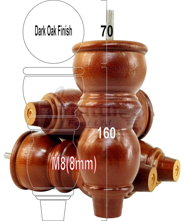 4 Replacement Solid Wood Furniture Sofa Legs Chair, Settee Feet 160mm High M8 - Image 15