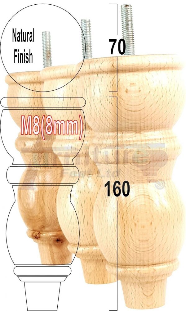 4 Replacement Solid Wood Furniture Sofa Legs Chair, Settee Feet 160mm High M8 - Image 25