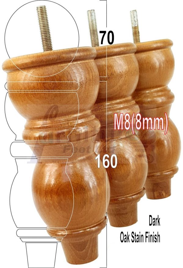 4 Replacement Solid Wood Furniture Sofa Legs Chair, Settee Feet 160mm High M8 - Image 29
