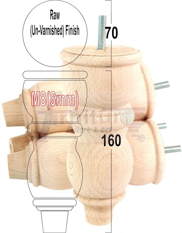 4 Replacement Solid Wood Furniture Sofa Legs Chair, Settee Feet 160mm High M8 - Image 31