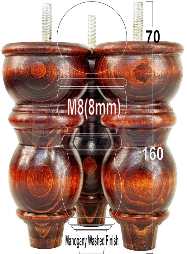 4 Replacement Solid Wood Furniture Sofa Legs Chair, Settee Feet 160mm High M8 - Image 23