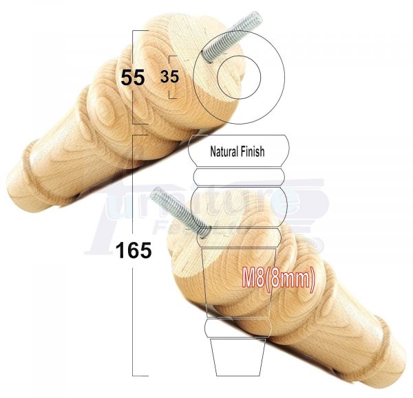 4 Round Wooden Chair Legs 170mm High Replacement Furniture Feet Sofa Cabinets M8 - Image 26