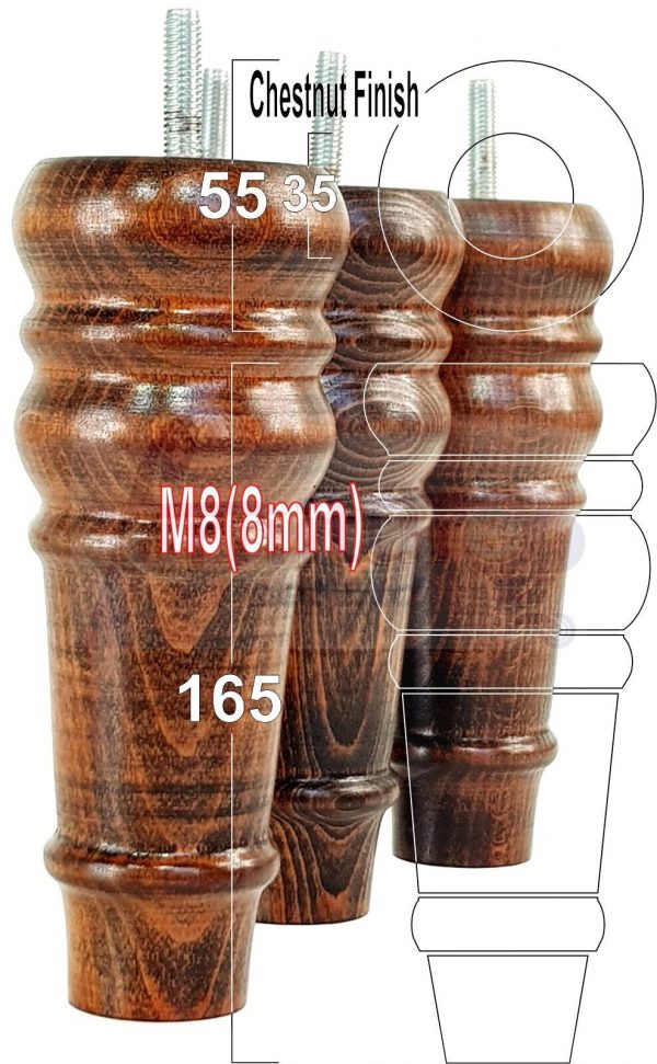 4 Round Wooden Chair Legs 170mm High Replacement Furniture Feet Sofa Cabinets M8 - Image 35