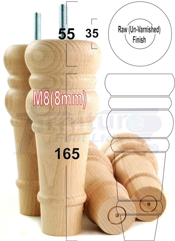 4 Round Wooden Chair Legs 170mm High Replacement Furniture Feet Sofa Cabinets M8 - Image 27