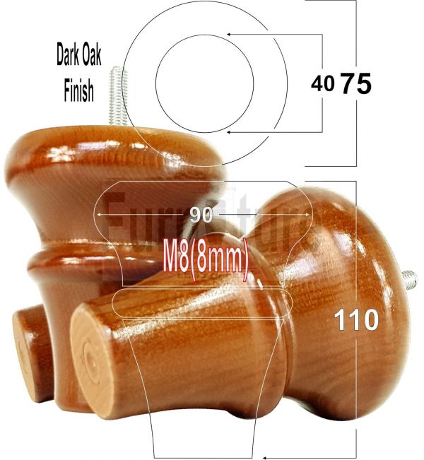 4 Wood Turned Bun Feet Furniture Legs M8 110mm High Multiple Colours Sofa Chairs - Image 12