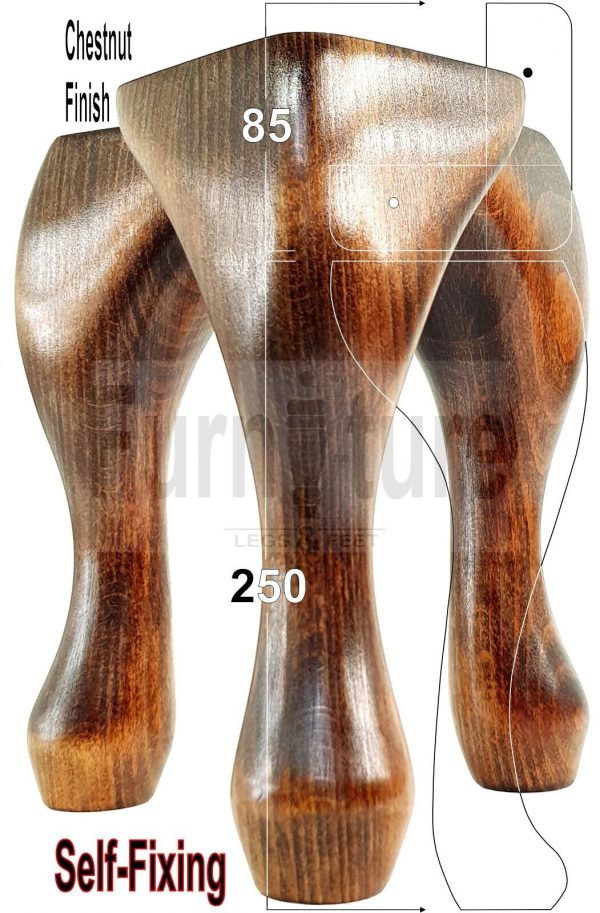 4 Wooden Traditional Queen Anne Furniture Legs 250mm Sofa Chair Beds (Self-Fix) - Image 43