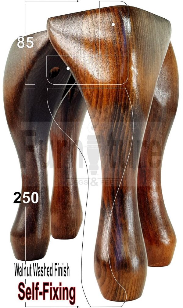 4 Wooden Traditional Queen Anne Furniture Legs 250mm Sofa Chair Beds (Self-Fix) - Image 20
